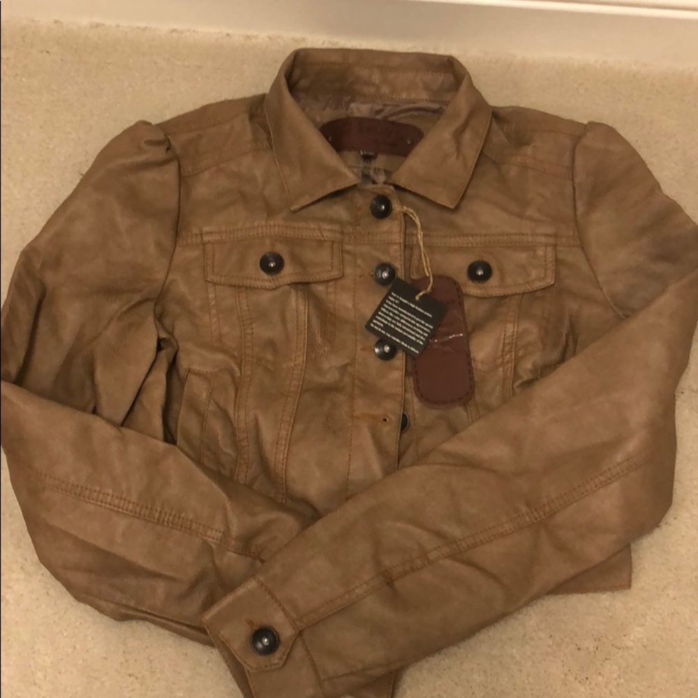 Leather khaki jacket